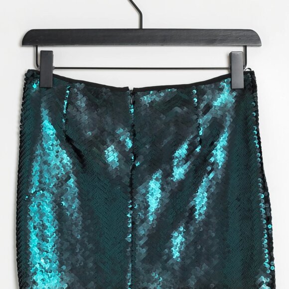 TEAL GREEN SEQUIN SKIRT IN CHEVRON PATTERN MANGO - Picture 2 of 4